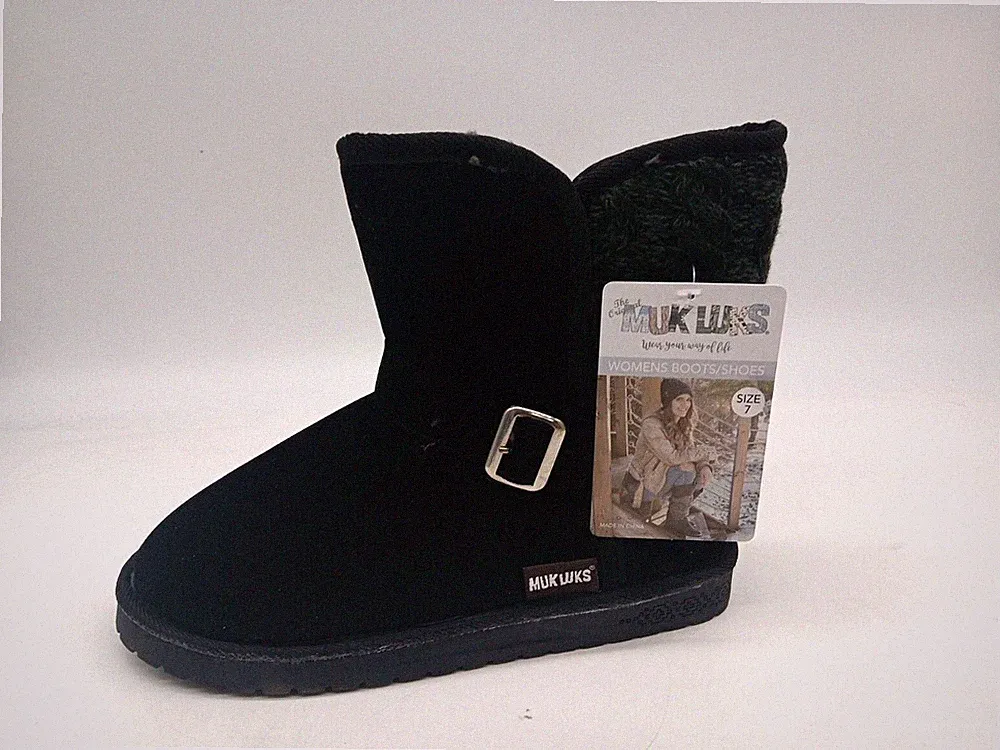 Muk Luks Black Jada Synthetic Short Boots Faux Fur Lined Women's Size 7 M Bootie