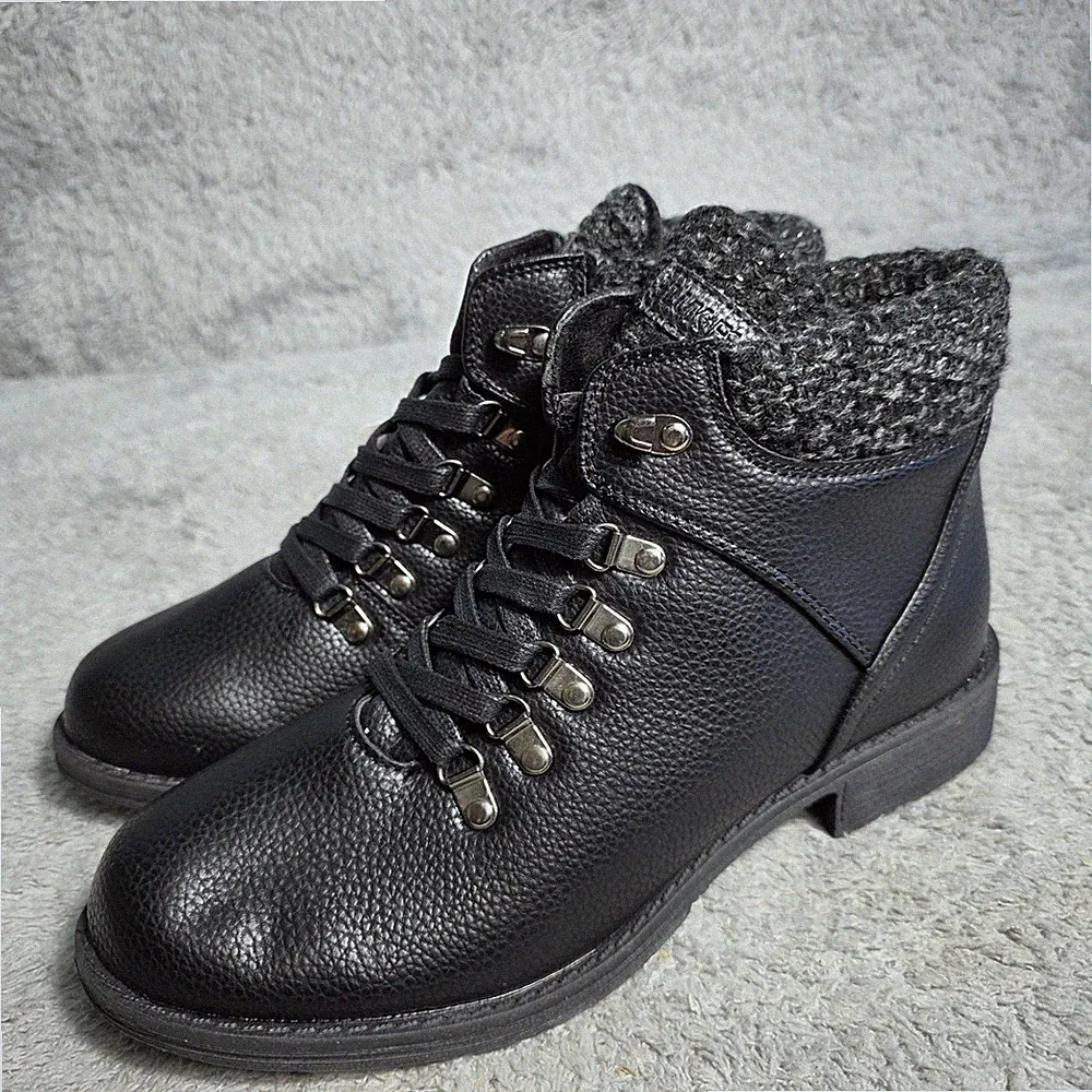 Muk Luks Denali Womens Black Memory Foam Water Resistant Hiking Boots 10 NEW